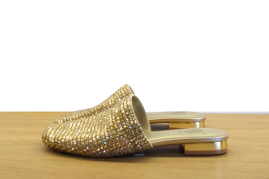 Mule sabot interamente ricoperto di strass dorati Albano Vanity donna