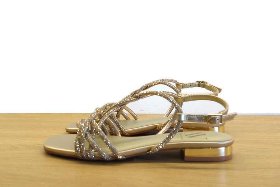Sandalo basso oro con cinturini strass annodati e tacchetto dorato Albano Vanity donna