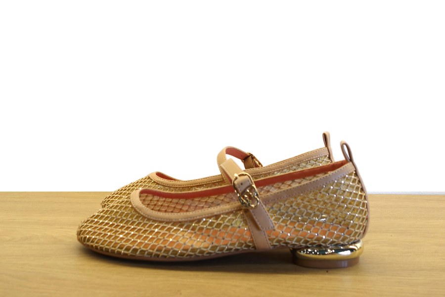 Ballerina mary-jane in rete dorata con bordo nude e tacchetto oro Braccialini donna