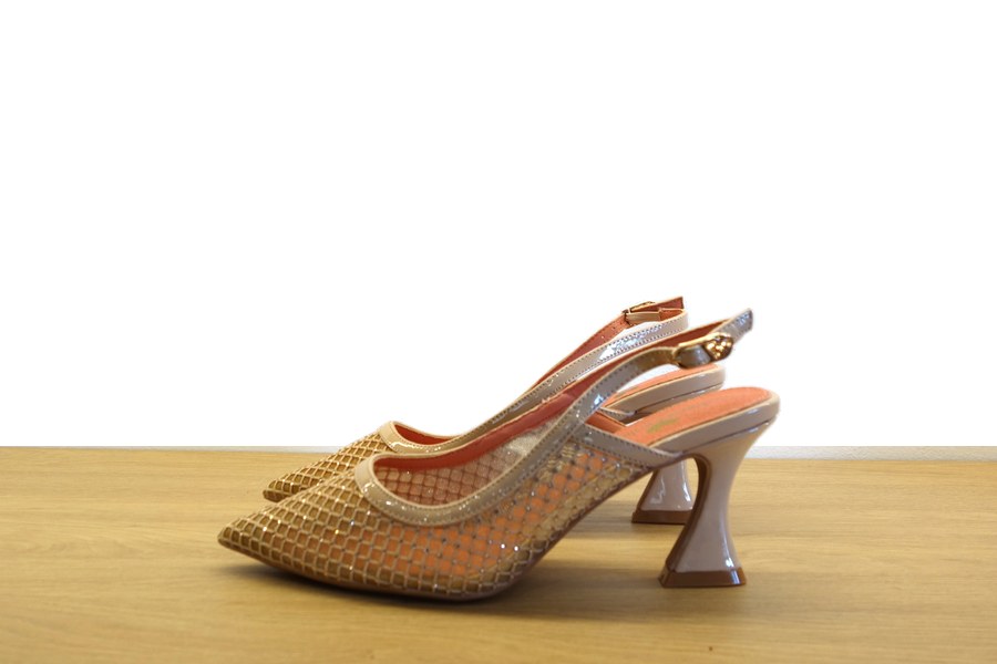 Slingback a punta in rete dorata con tacco curvo nude Braccialini donna