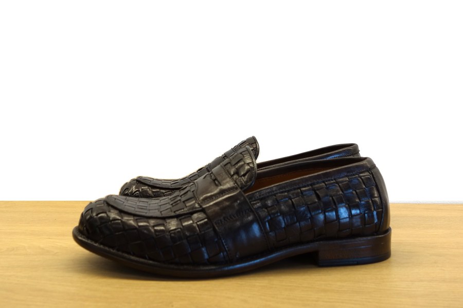 Mocassino college Exton uomo in vera pelle intrecciata nera suola cuoio classica