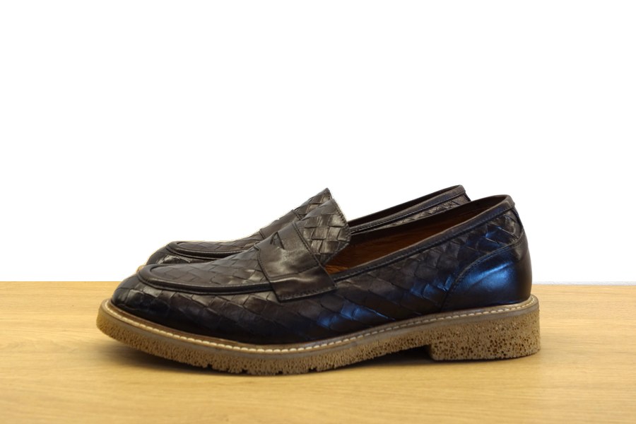 Mocassino college Exton uomo in vera pelle intrecciata testa di moro suola crepe