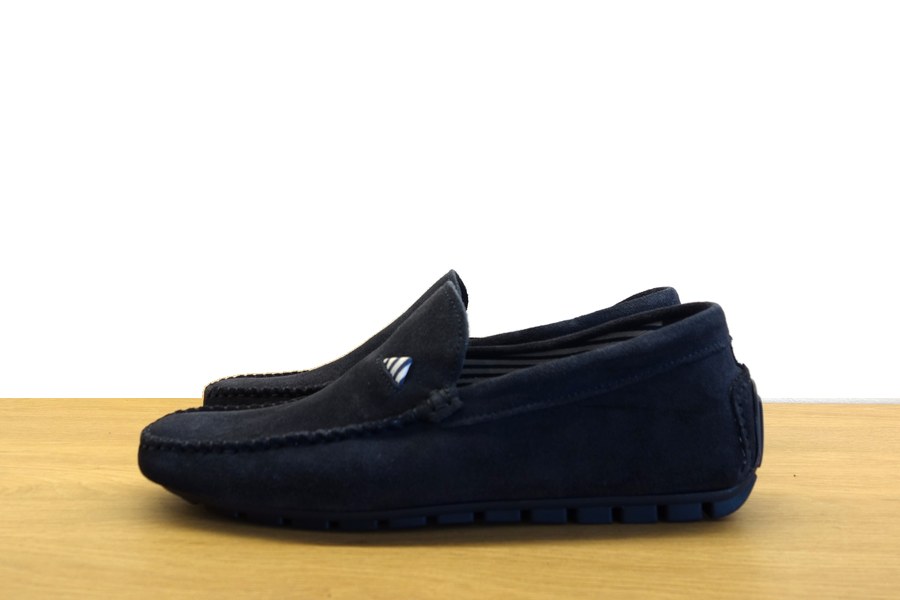 Mocassino driving Melluso uomo in vera pelle scamosciata blu navy fondo gommato