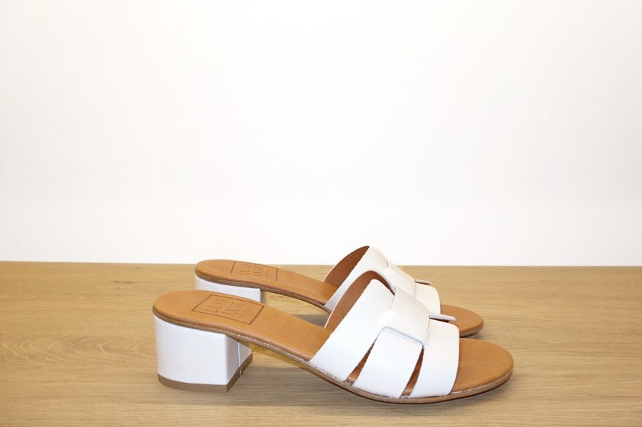 Sandalo con tacco in vera pelle bianco Luis Anne